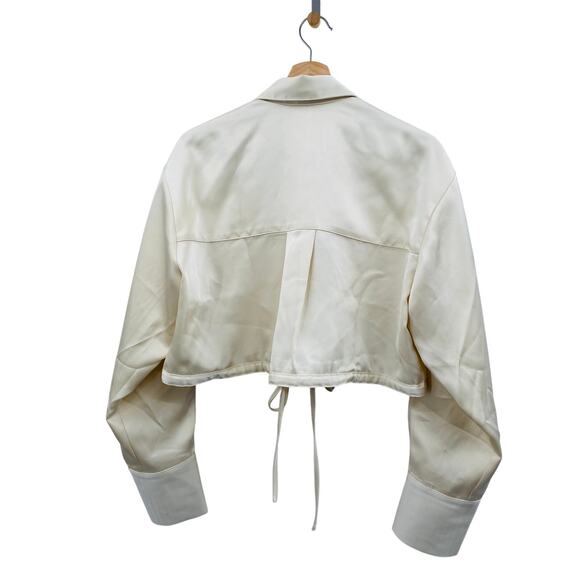 The Noli Shop Cream Satin Cropped Button Down - Picture 4 of 5